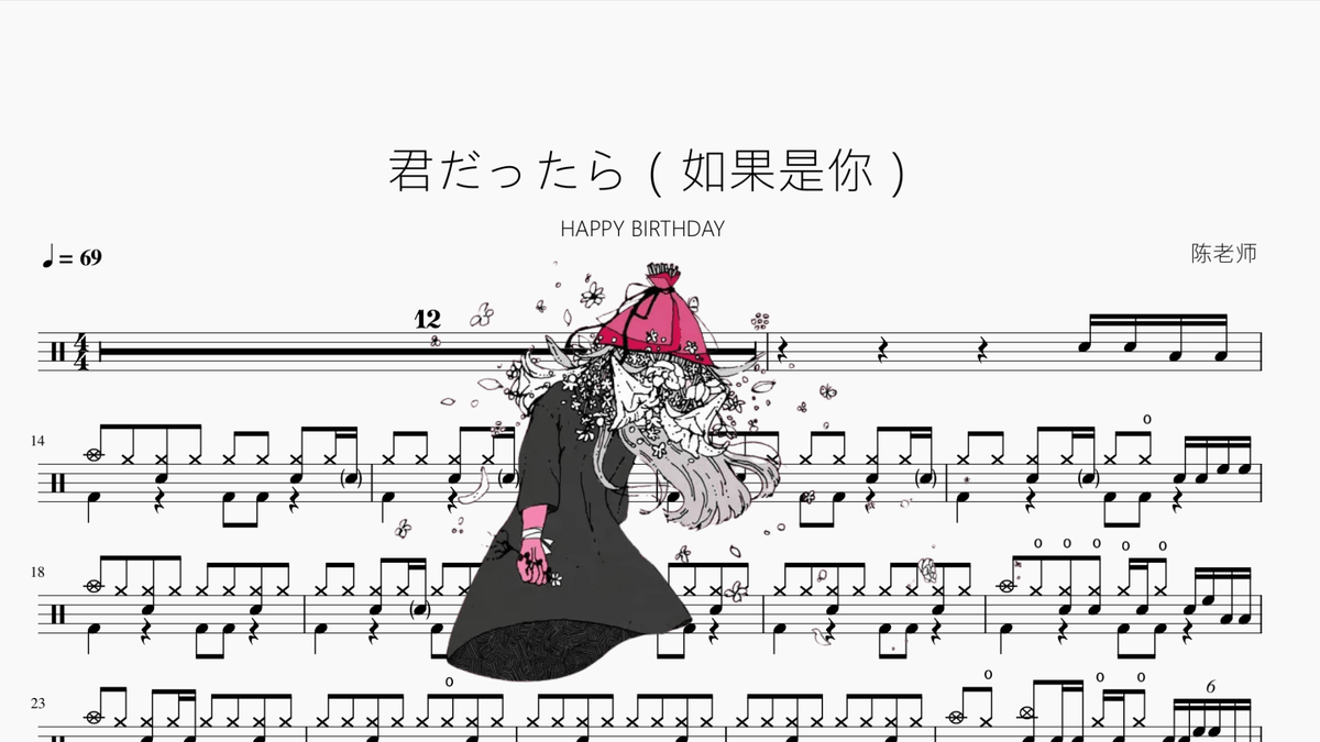 君だったら(如果是你)【HAPPY BIRTHDAY】 — partitura de batería Drumtabs