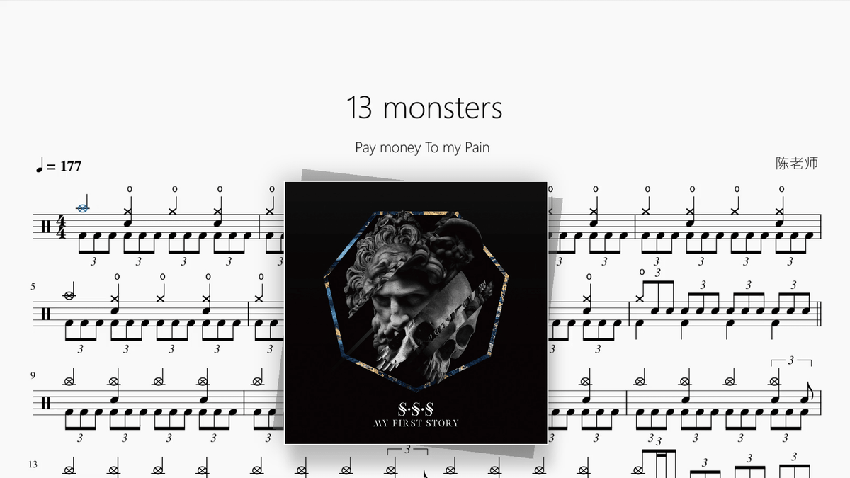 13 monsters【Pay money To my Pain】 — portada de partitura de batería en PDF