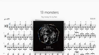 13 monsters【Pay money To my Pain】 — portada de partitura de batería en PDF