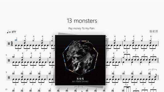 13 monsters【Pay money To my Pain】 - Drum Sheet Music PDF cover