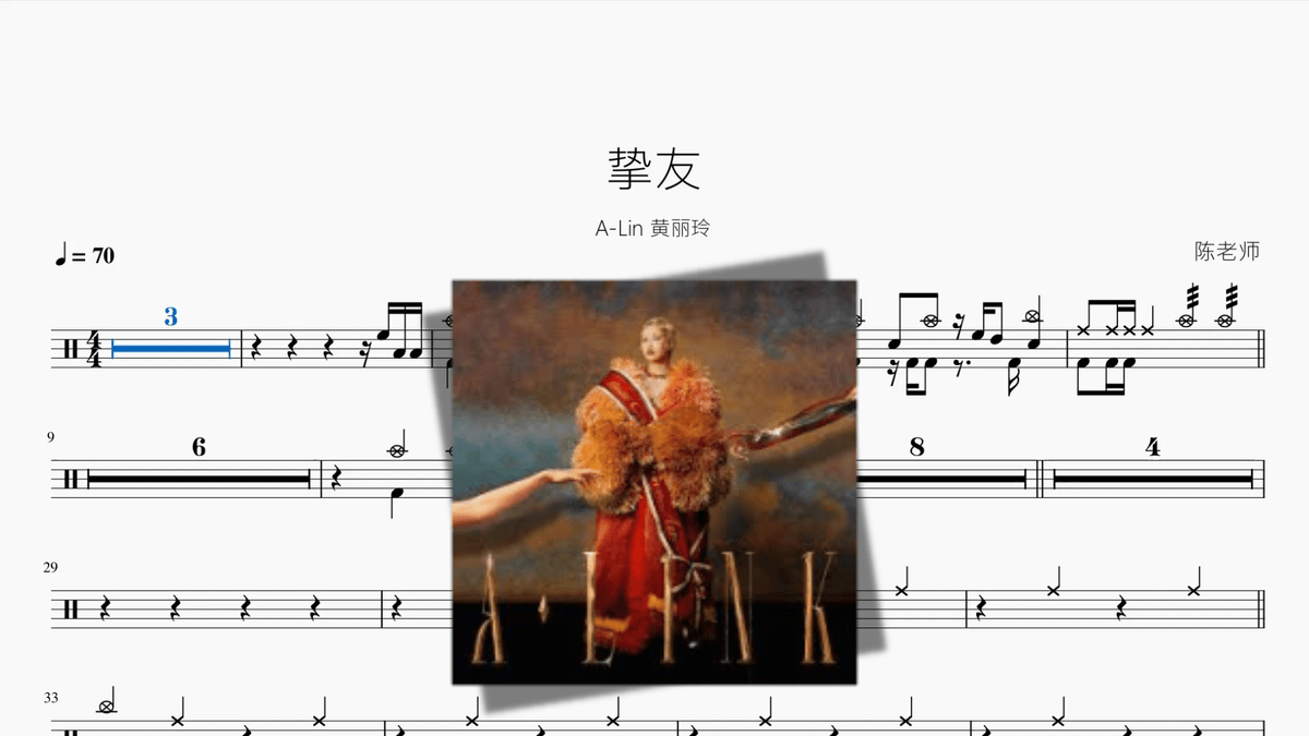挚友【A Lin 黄丽玲】 — partitura de batería Drumtabs