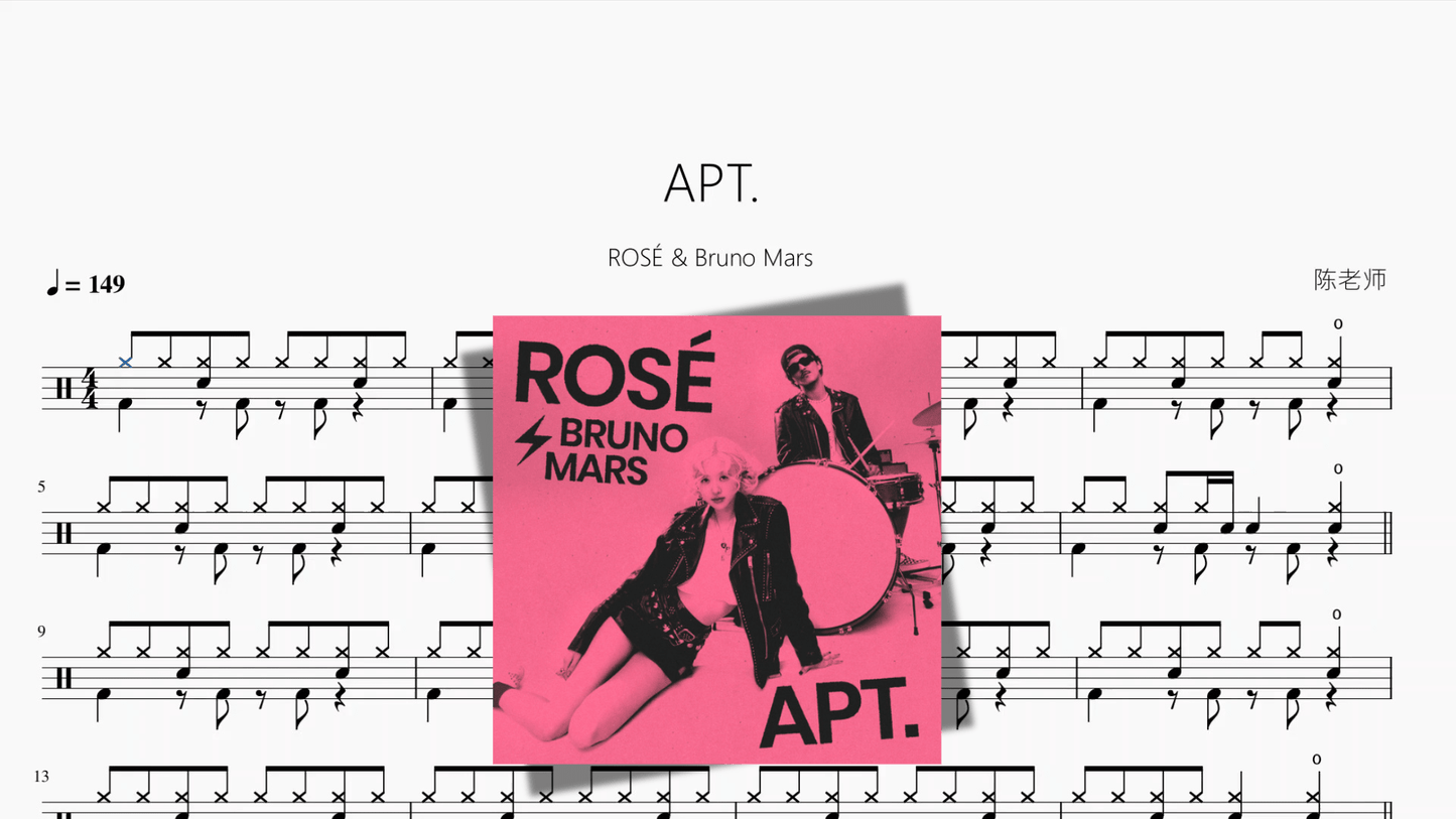 APT.【ROSÉ & Bruno Mars】 - 鼓譜 Drumtabs ドラム楽譜