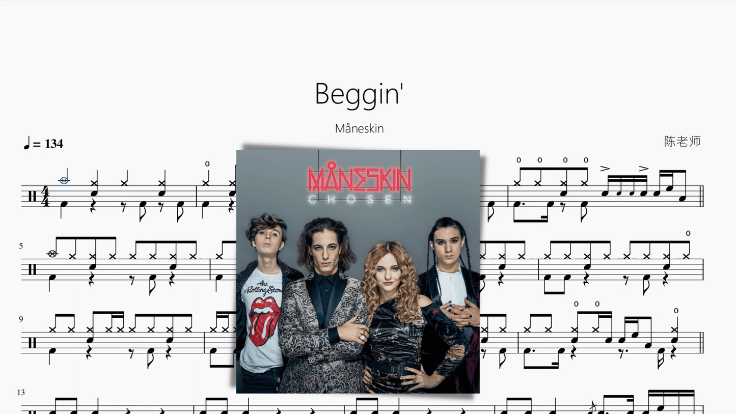 Beggin'【Måneskin】动态鼓谱 - 鼓譜 Drumtabs ドラム楽譜
