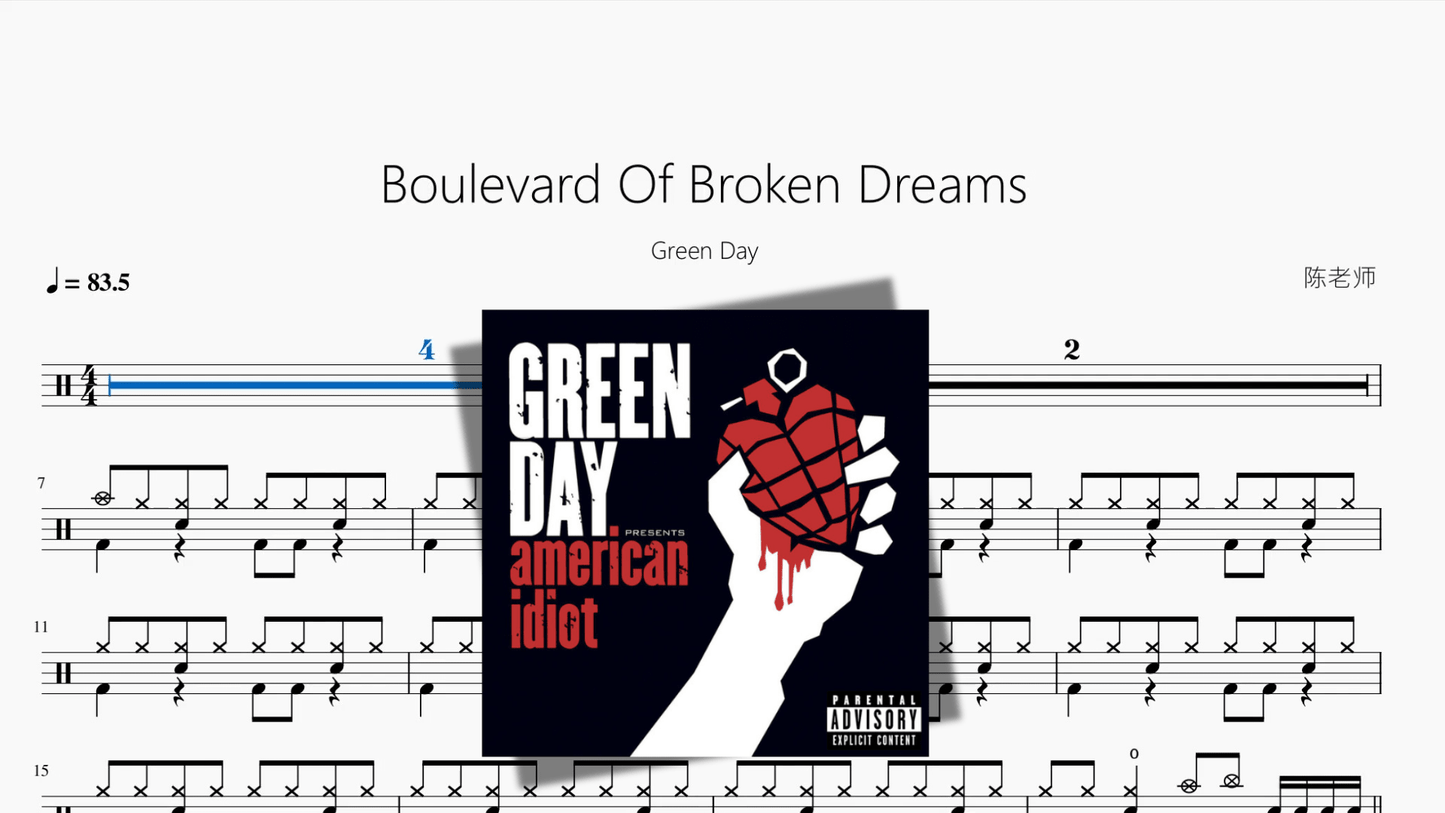 Boulevard Of Broken Dreams【Green Day】 - 鼓譜 Drumtabs ドラム楽譜
