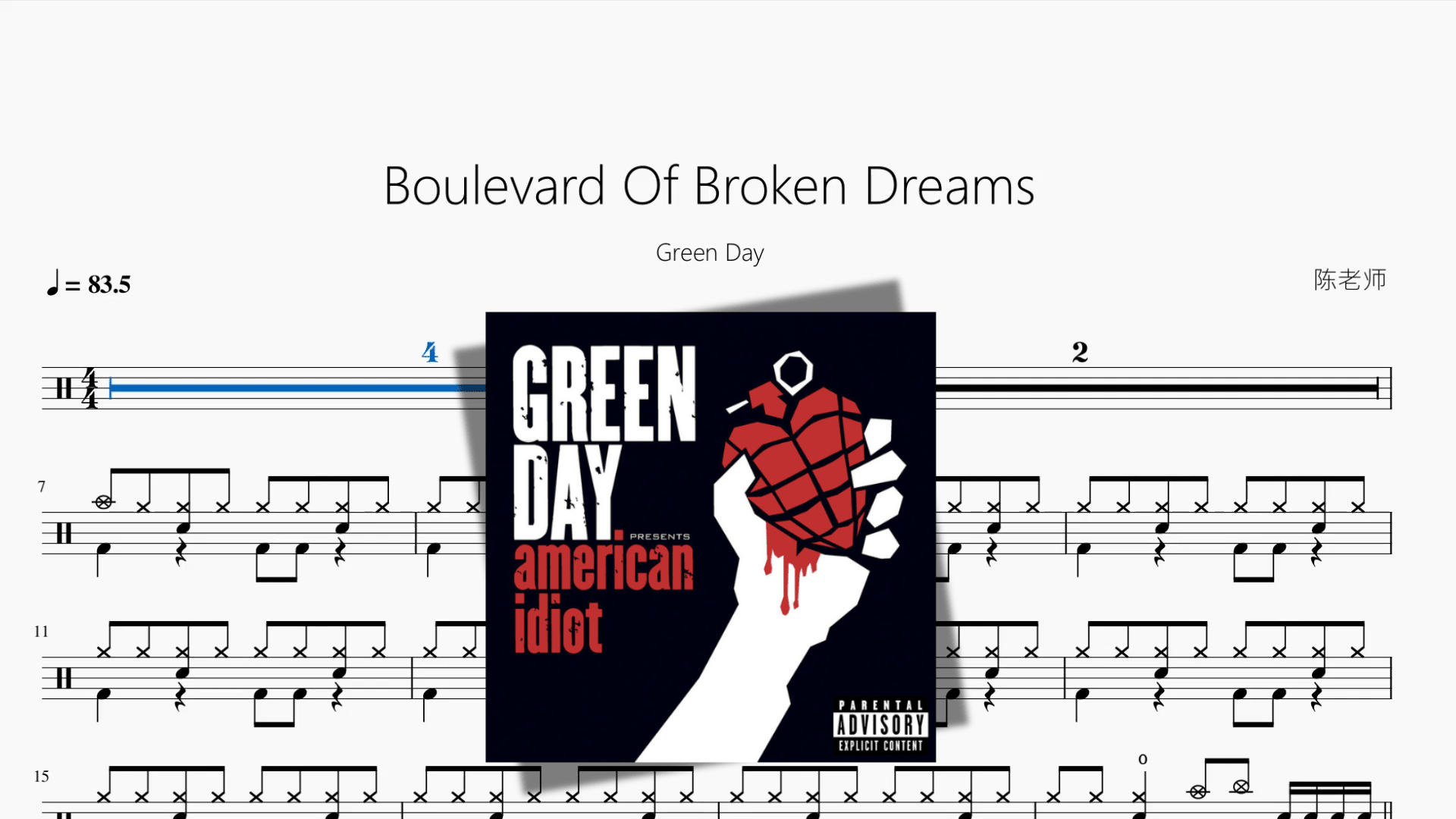 Boulevard Of Broken Dreams【Green Day】 - 鼓譜 Drumtabs ドラム楽譜