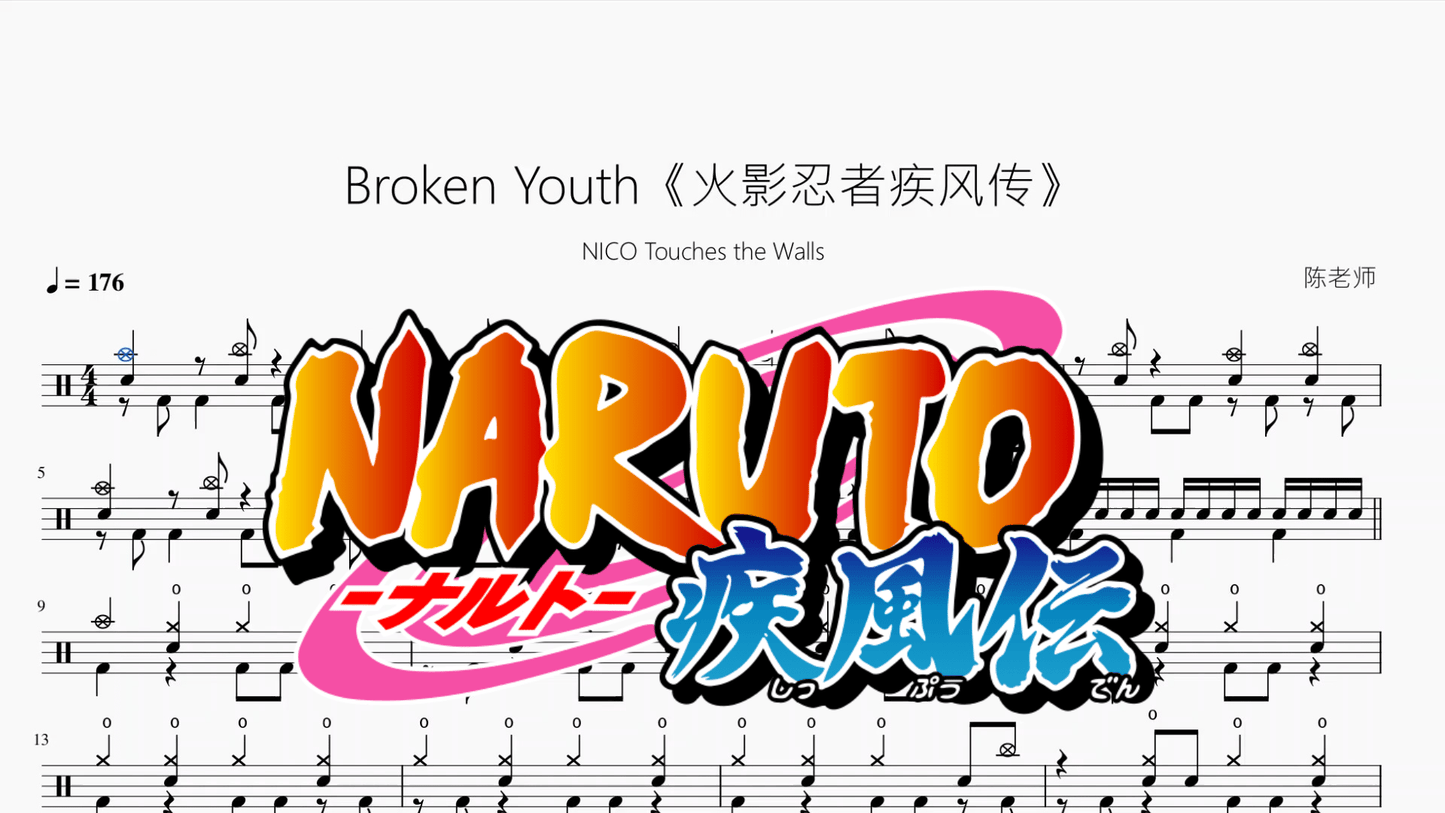 Broken Youth《火影忍者疾风传》【NICO Touches the Walls】 - 鼓譜 Drumtabs ドラム楽譜