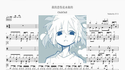 ChiliChill - 我的悲伤是水做的 - 鼓譜 Drumtabs ドラム楽譜