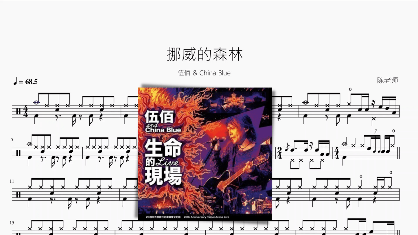 挪威的森林【伍佰 & China Blue】 - 鼓譜 Drumtabs ドラム楽譜