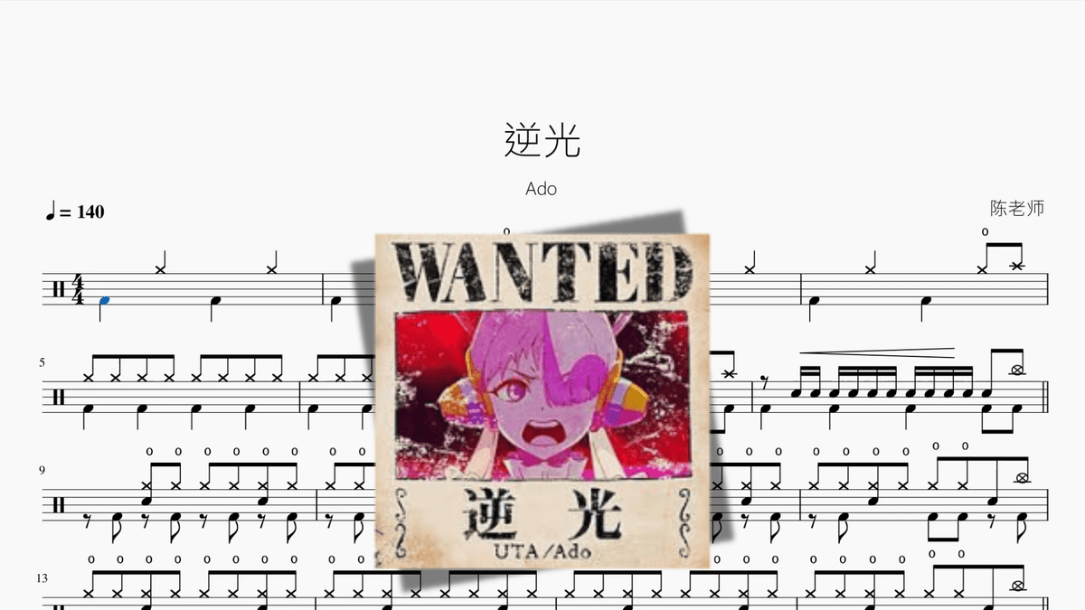 逆光（Cover）【Ado】 - 鼓譜 Drumtabs ドラム楽譜