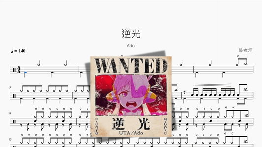 逆光（Cover）【Ado】 — partitura de batería Drumtabs