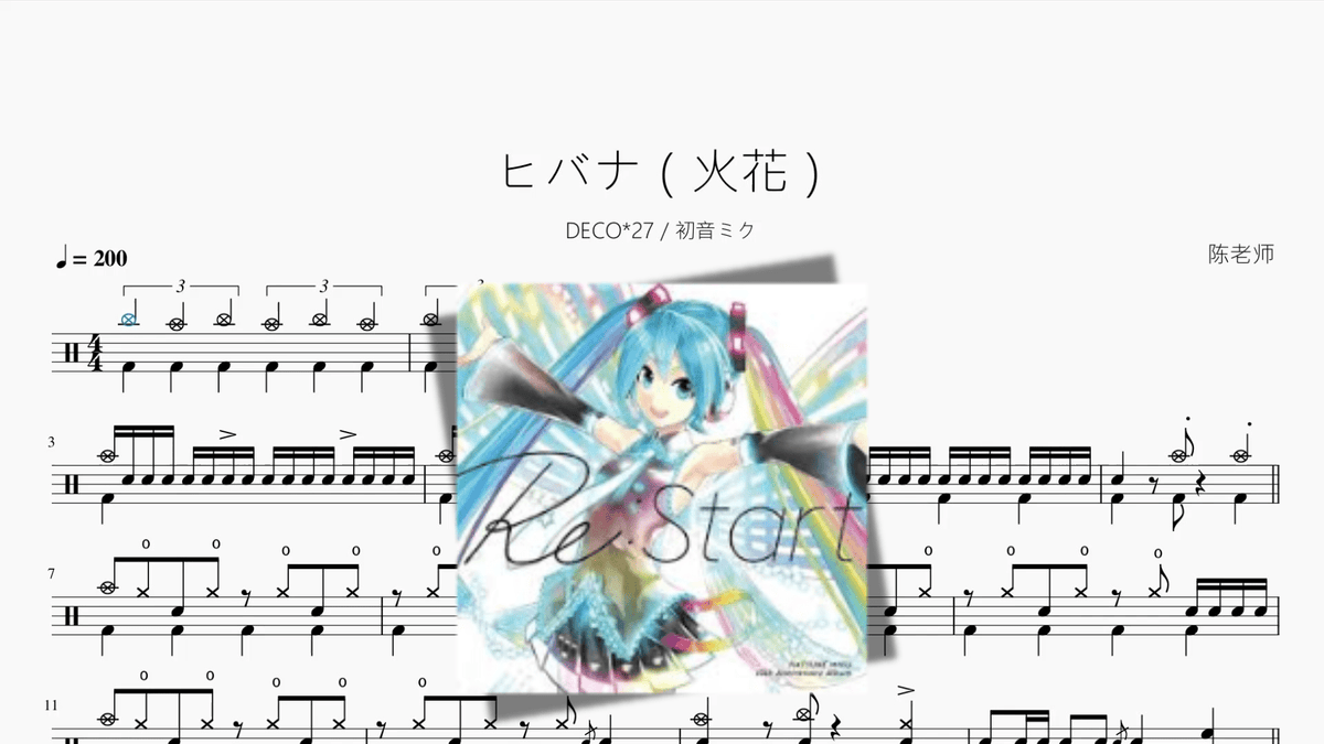 ヒバナ（火花）【DECO27 初音ミク】 - 鼓譜 Drumtabs ドラム楽譜