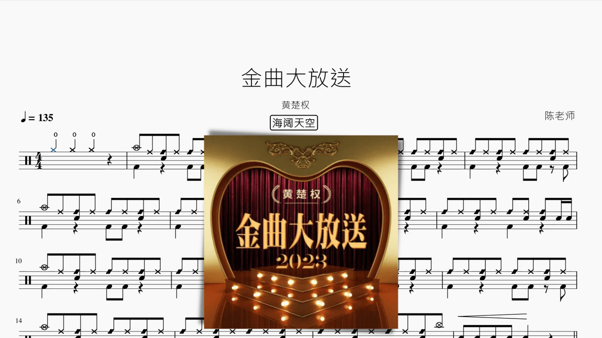 金曲大放送（超级加倍大串烧）【黄楚权】 - 鼓譜 Drumtabs ドラム楽譜