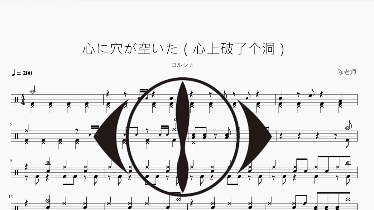 心に穴が空いた（心上破了个洞）【ヨルシカ】 - 鼓譜 Drumtabs ドラム楽譜