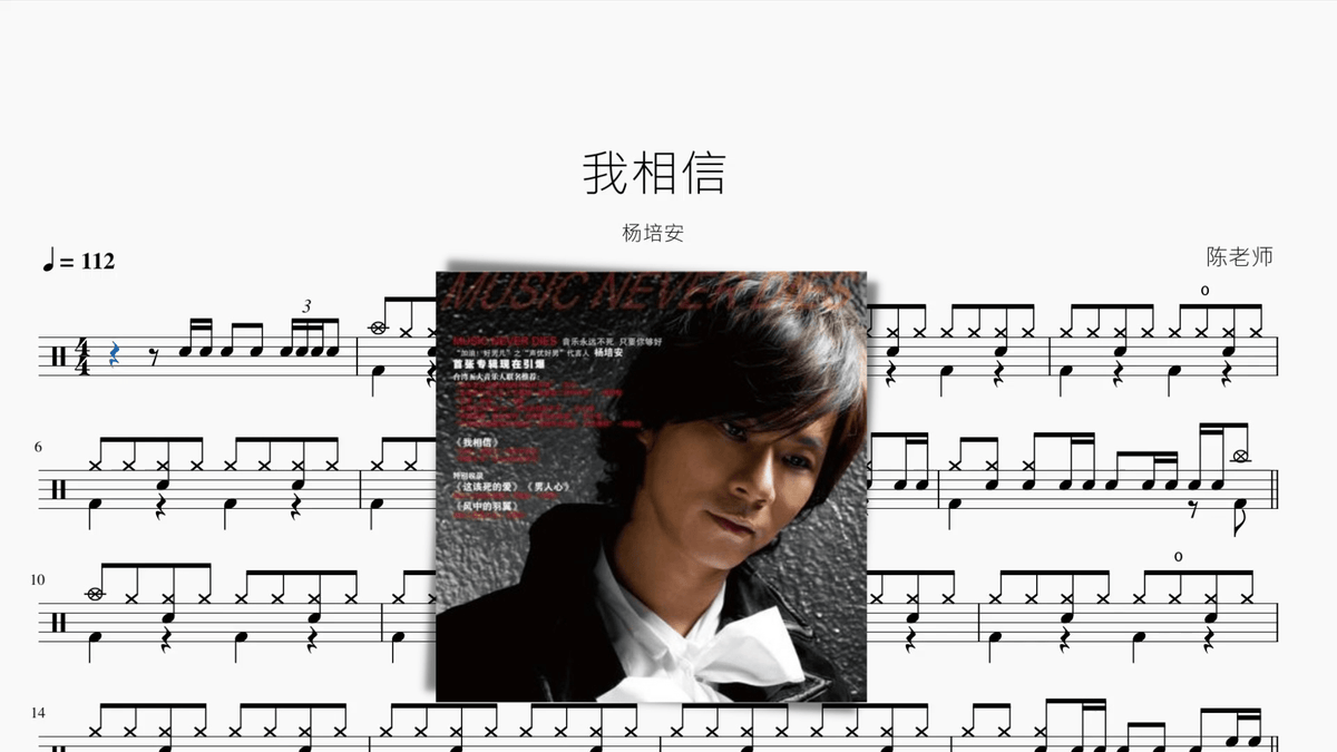 我相信【楊培安】 — portada de partitura de batería en PDF