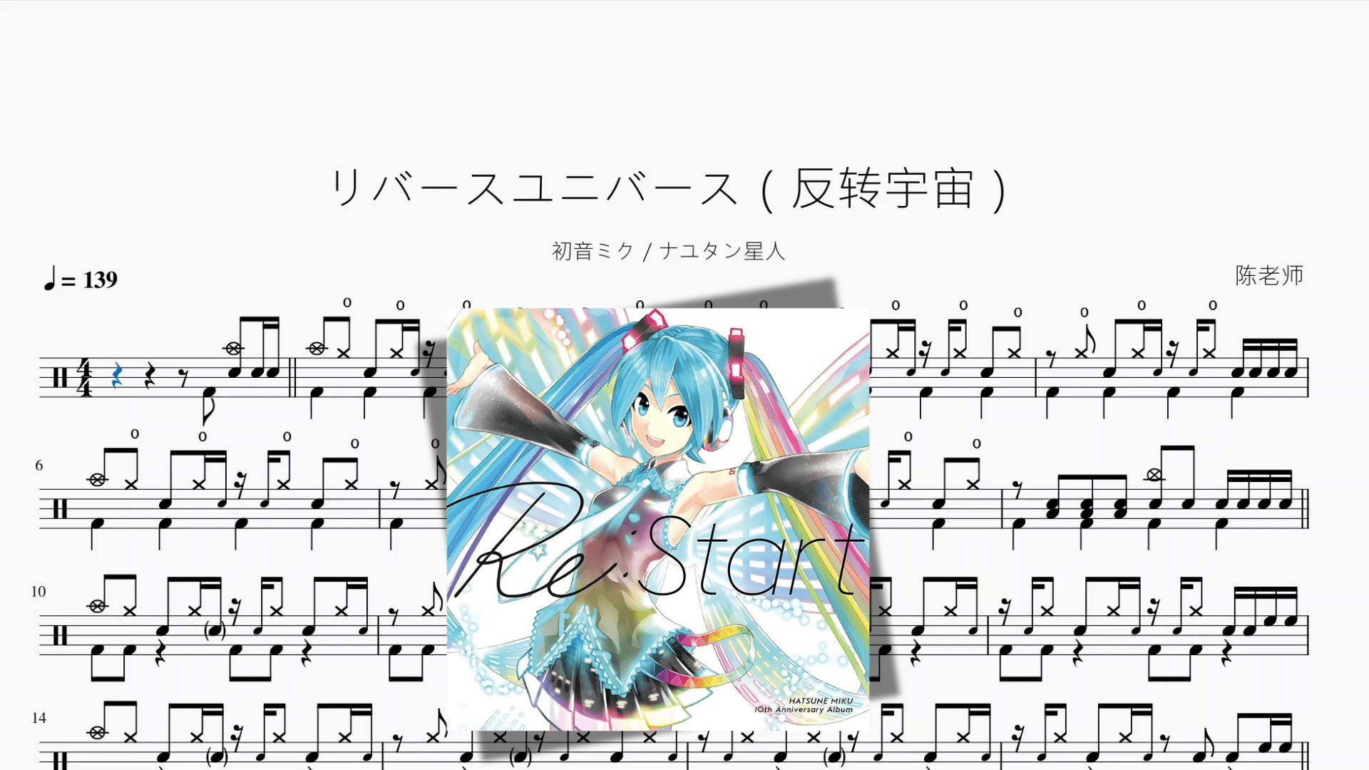 リバースユニバース（反转宇宙）【初音ミク & ナユタン星人】 - 鼓譜 Drumtabs ドラム楽譜