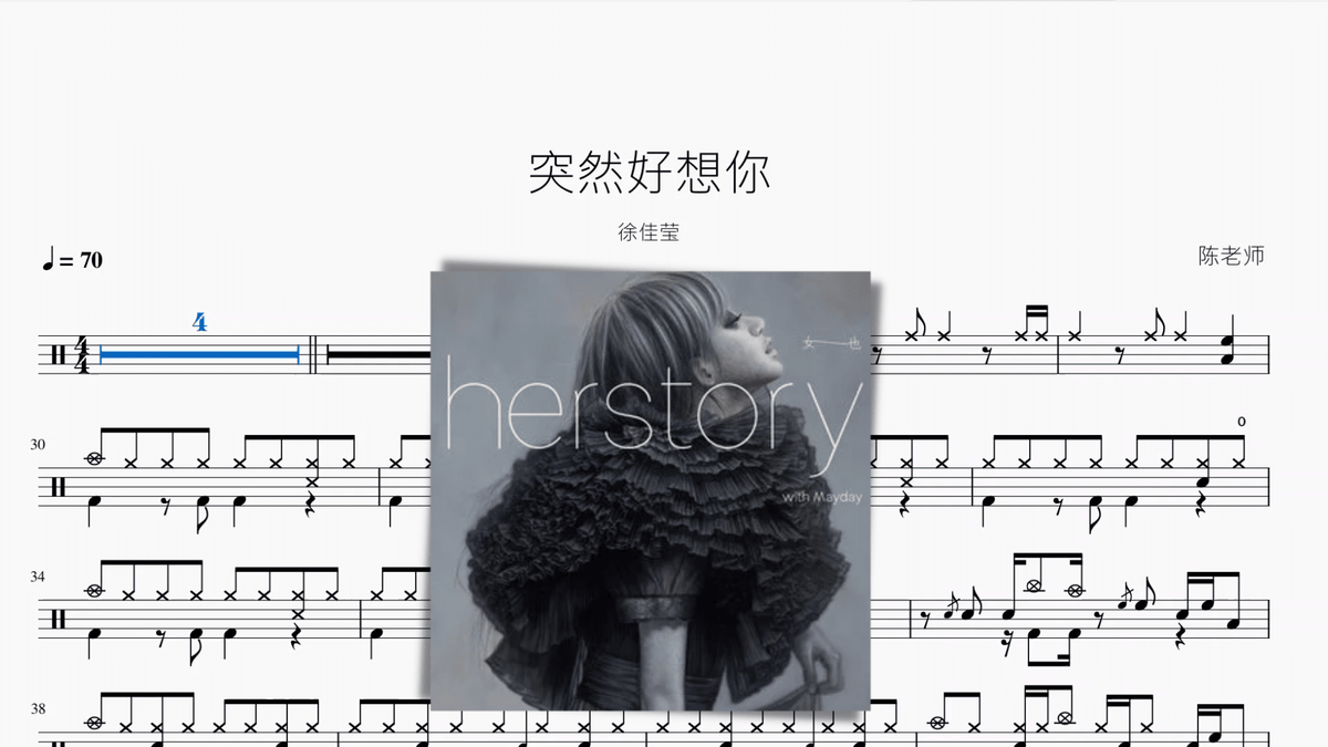 突然好想你 徐佳莹 - 鼓譜 Drumtabs ドラム楽譜