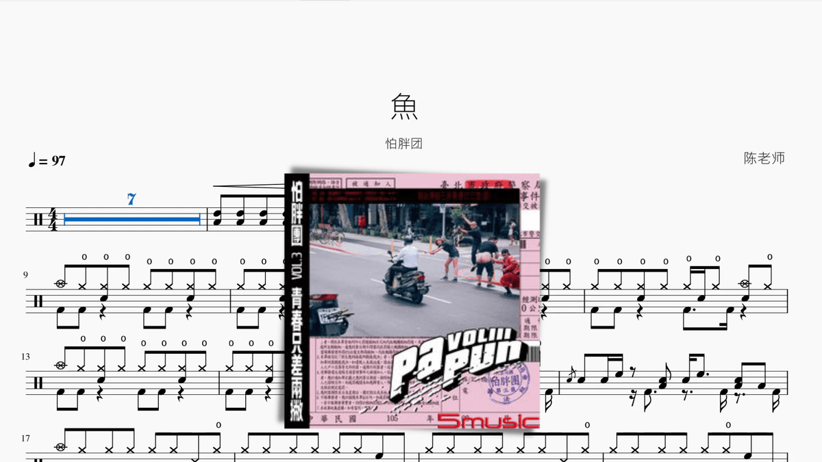 魚 怕胖團 — partitura de batería Drumtabs