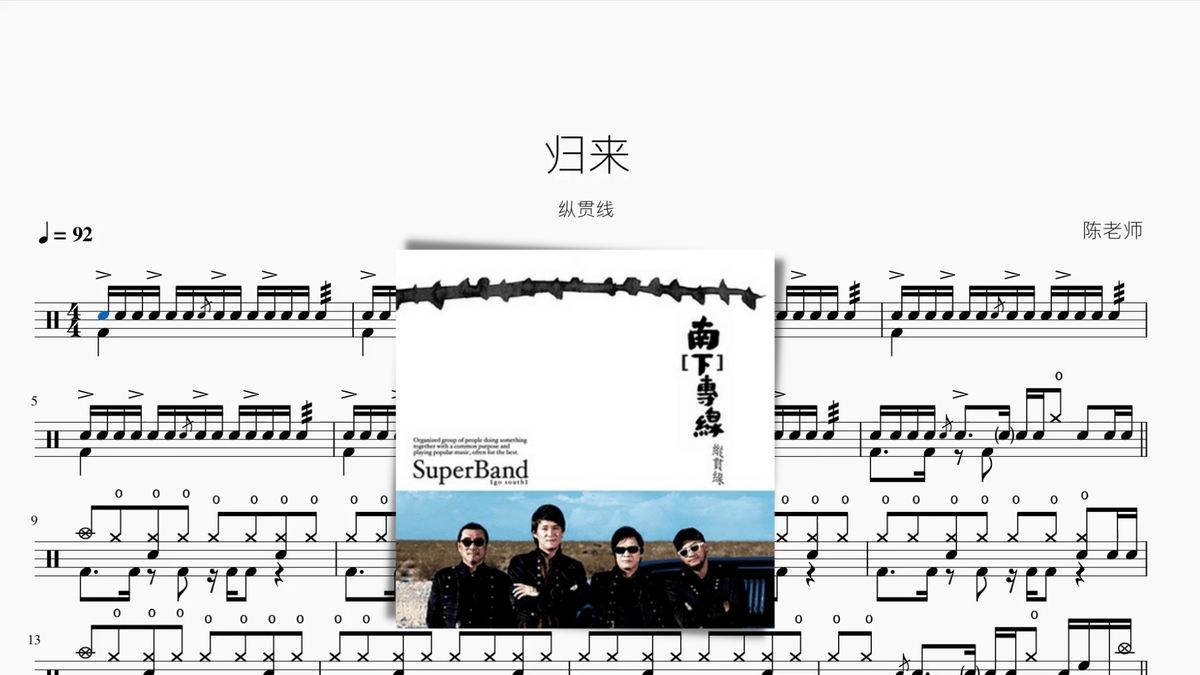 归来【纵贯线】 — partitura de batería Drumtabs