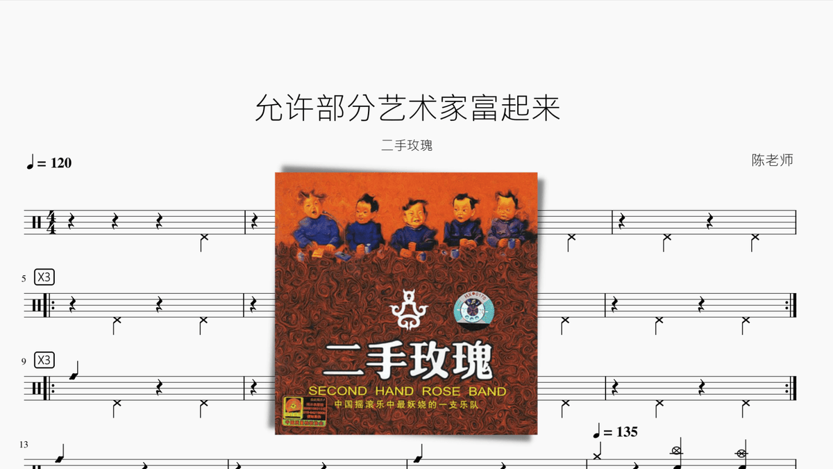 允许部分艺术家富起来【二手玫瑰】 — partitura de batería Drumtabs