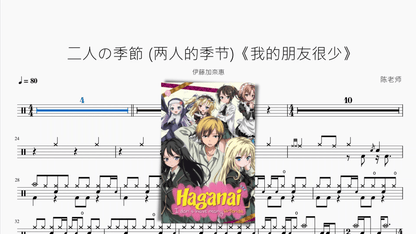 二人の季節 (两人的季节)《我的朋友很少》【伊藤加奈惠】 — partitura de batería Drumtabs