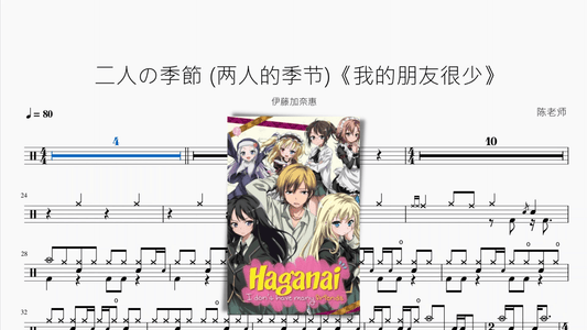 二人の季節 (两人的季节)《我的朋友很少》【伊藤加奈惠】 — partitura de batería Drumtabs