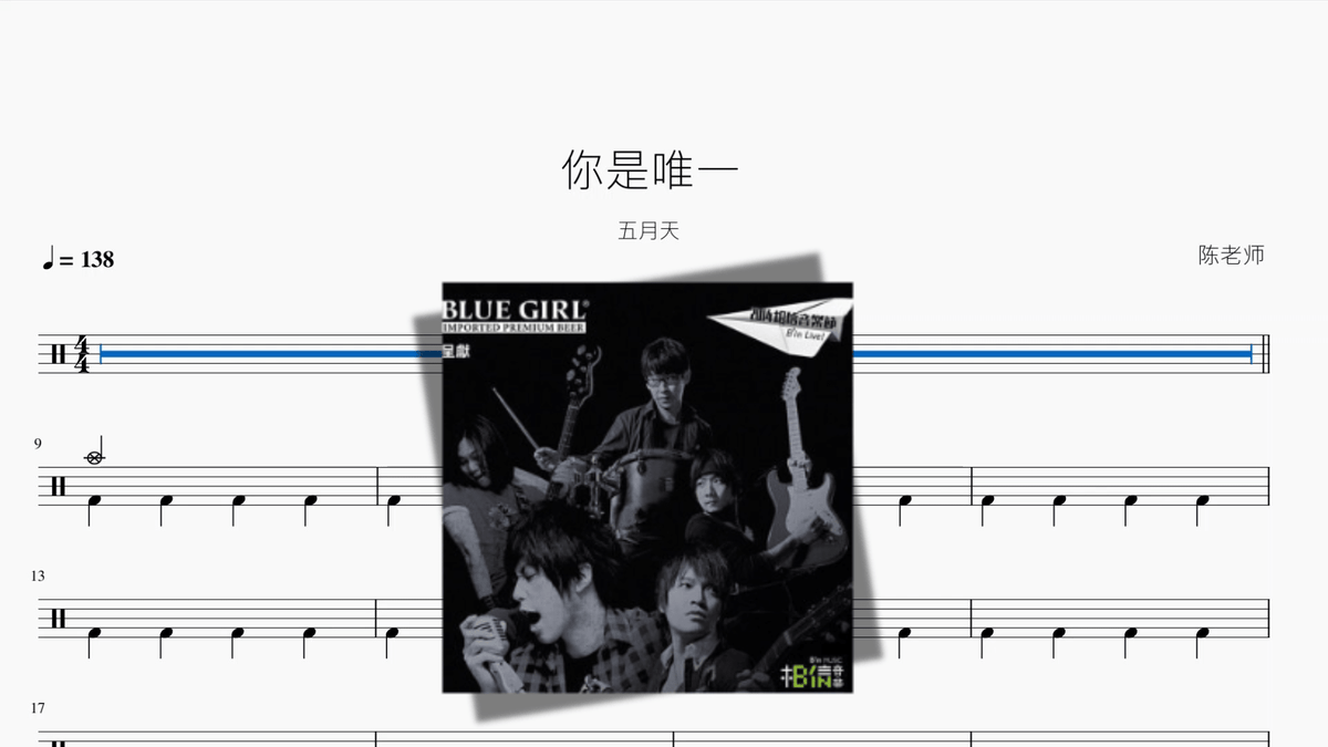 你是唯一【五月天】 — partitura de batería Drumtabs