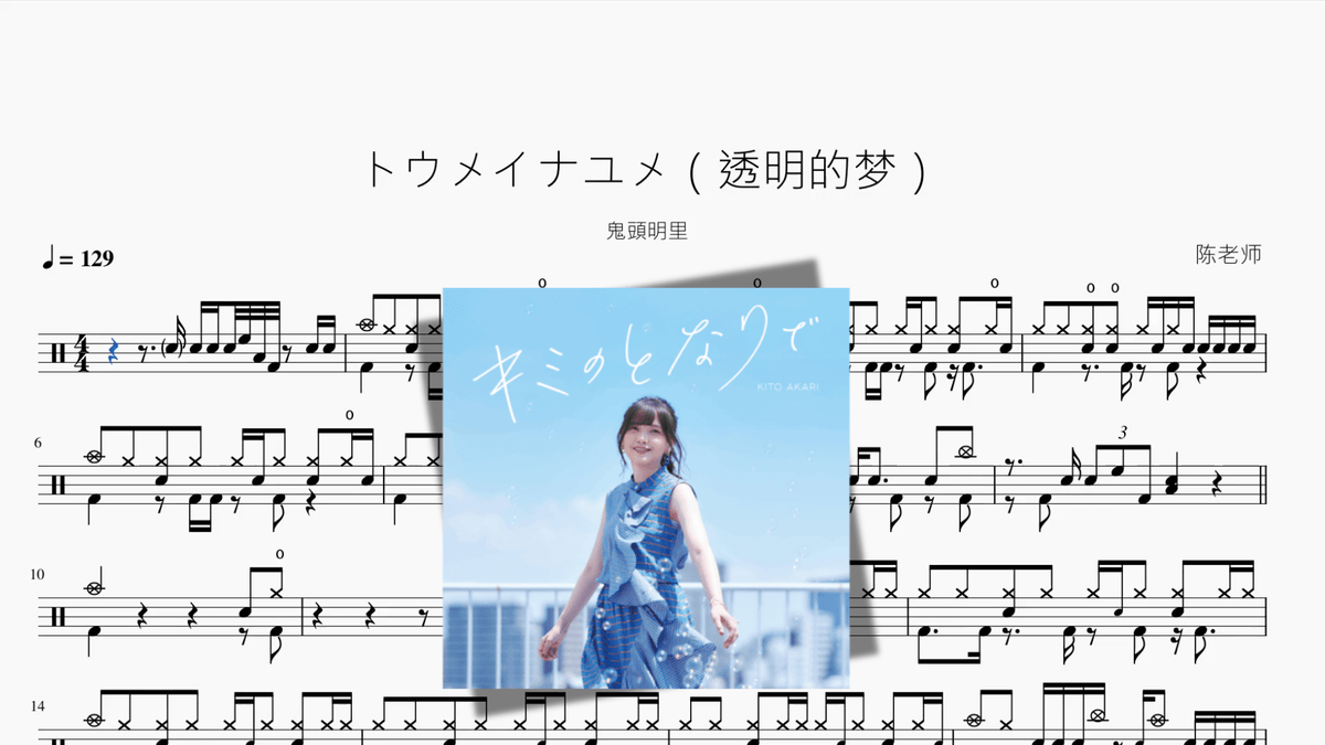トウメイナユメ（透明的梦）【鬼頭明里】 — partitura de batería Drumtabs
