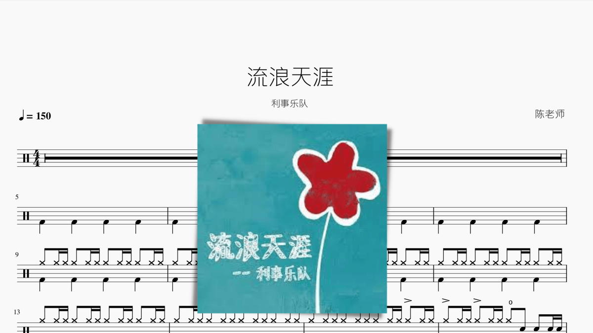 流浪天涯【利事乐队】 — partitura de batería Drumtabs