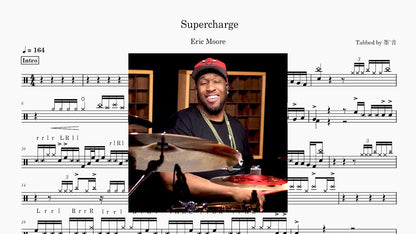 Eric Moore - Supercharge — portada de partitura de batería en PDF