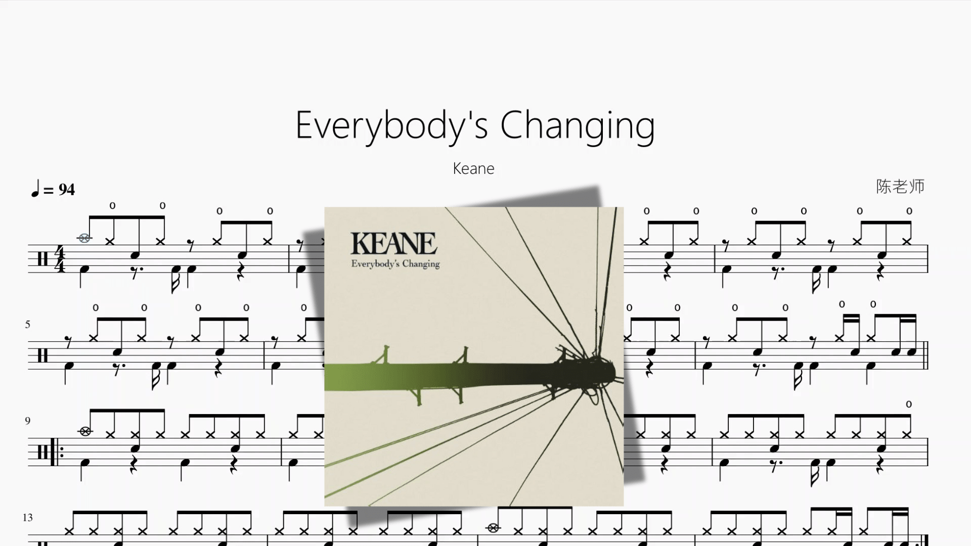 Everybody's Changing【Keane】 - 鼓譜 Drumtabs ドラム楽譜