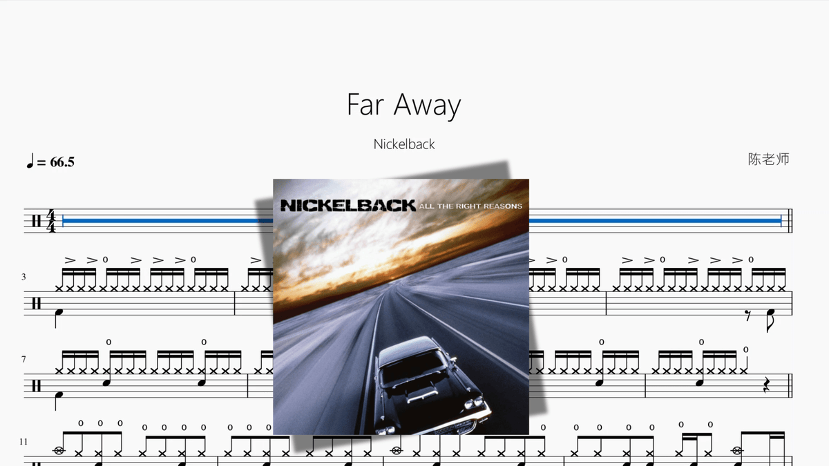 Far Away【Nickelback】 — partitura de batería Drumtabs
