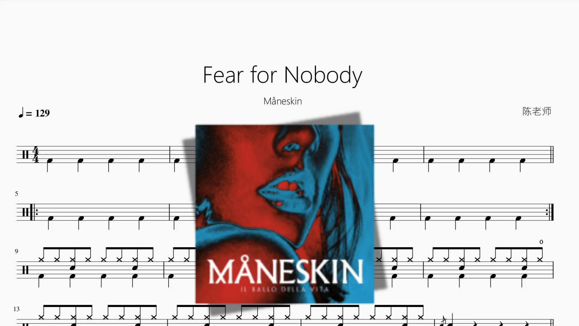 Fear for Nobody【Måneskin】 - 鼓譜 Drumtabs ドラム楽譜
