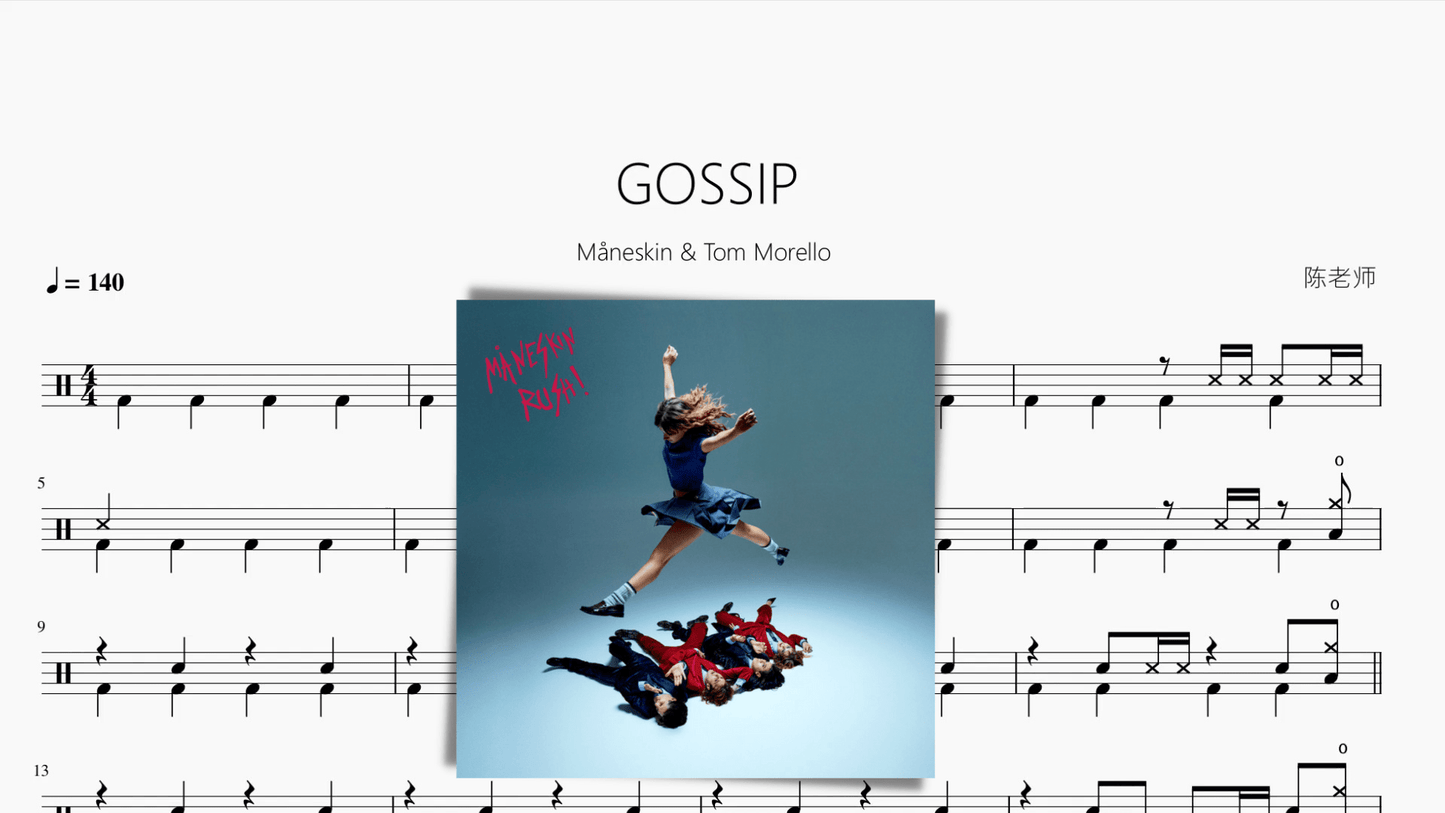 GOSSIP【Måneskin & Tom Morello】 - 鼓譜 Drumtabs ドラム楽譜