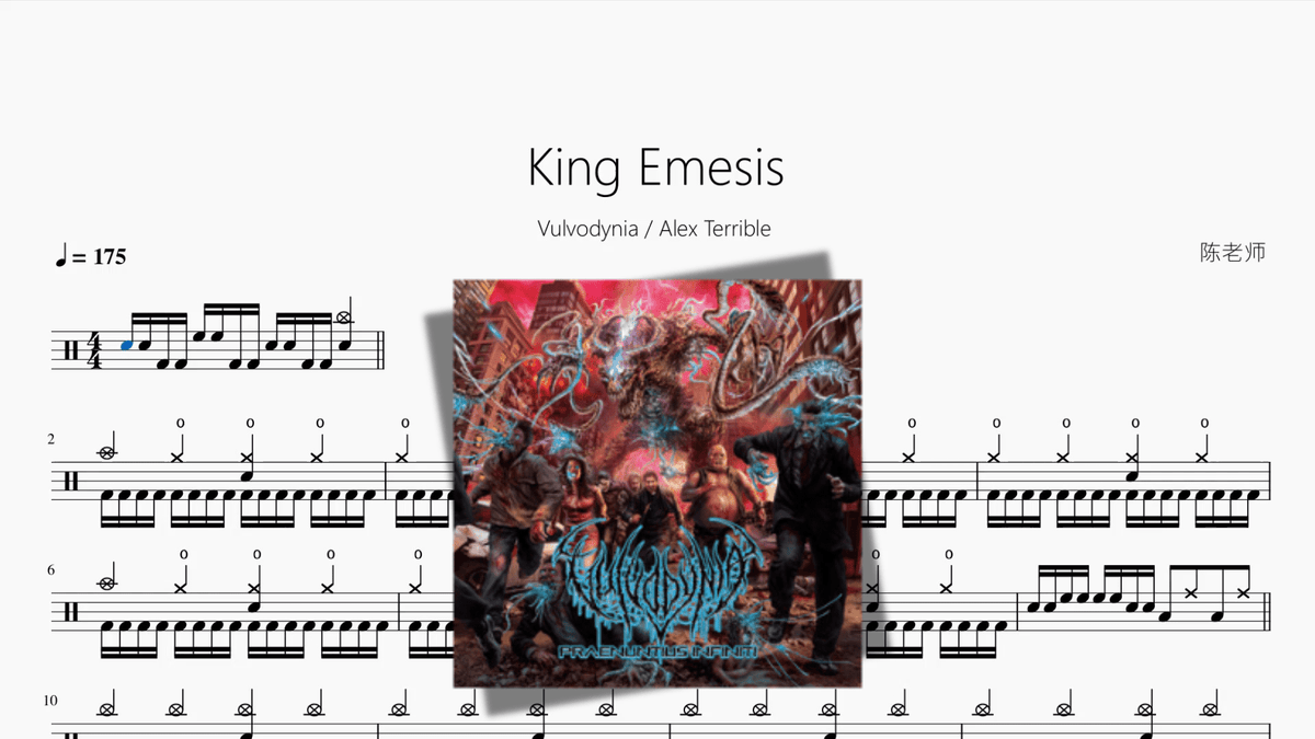 King Emesis【Vulvodynia Alex Terrible】 — partitura de batería Drumtabs