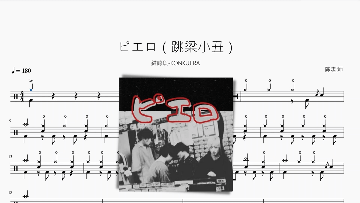 ピエロ（跳梁小丑）【紺鯨魚-KONKUJIRA】 — partitura de batería Drumtabs