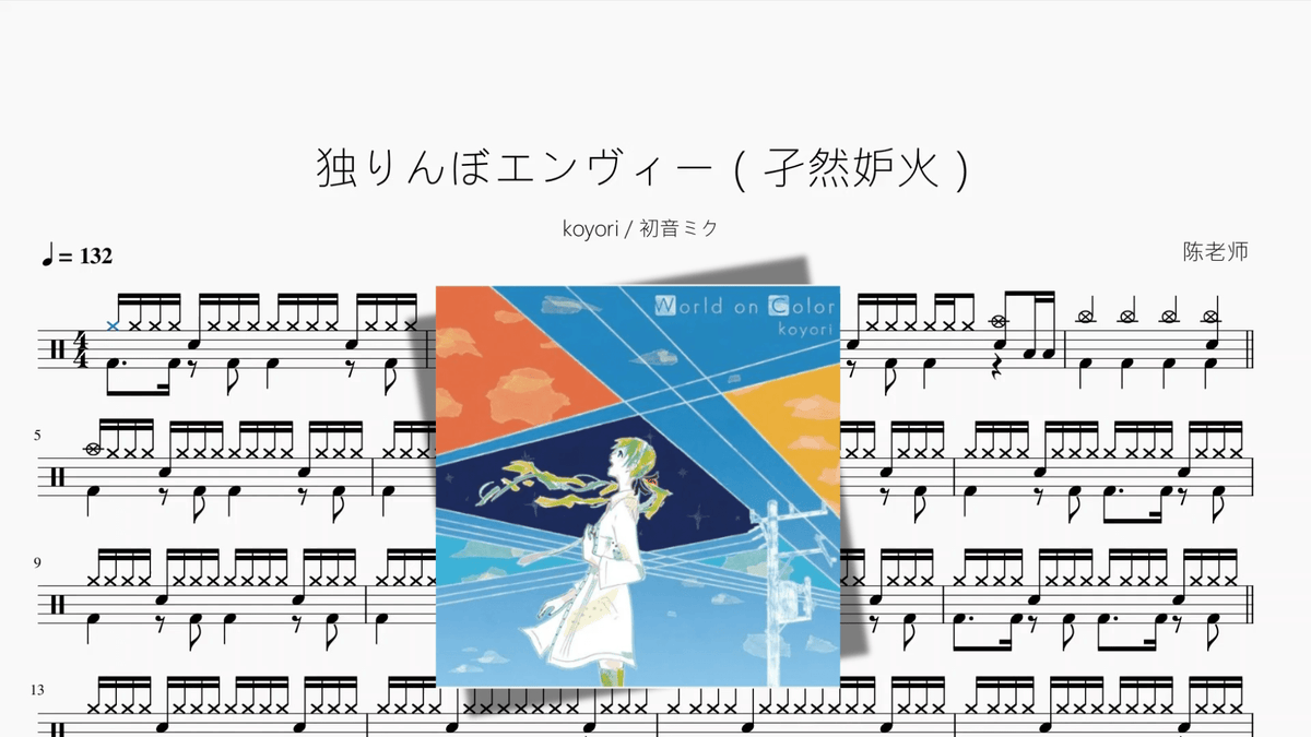 独りんぼエンヴィー（孑然妒火）【koyori & 初音ミク】 — partitura de batería Drumtabs