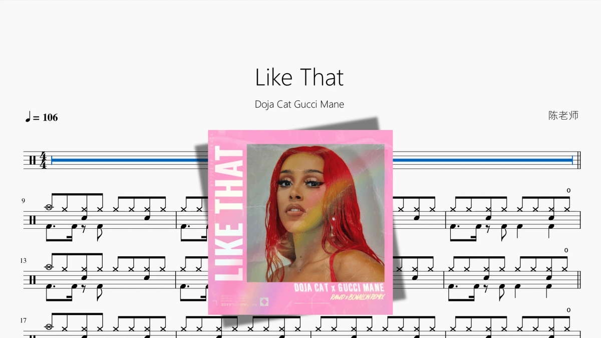 Like That【Doja Cat Gucci Mane】 — partitura de batería Drumtabs