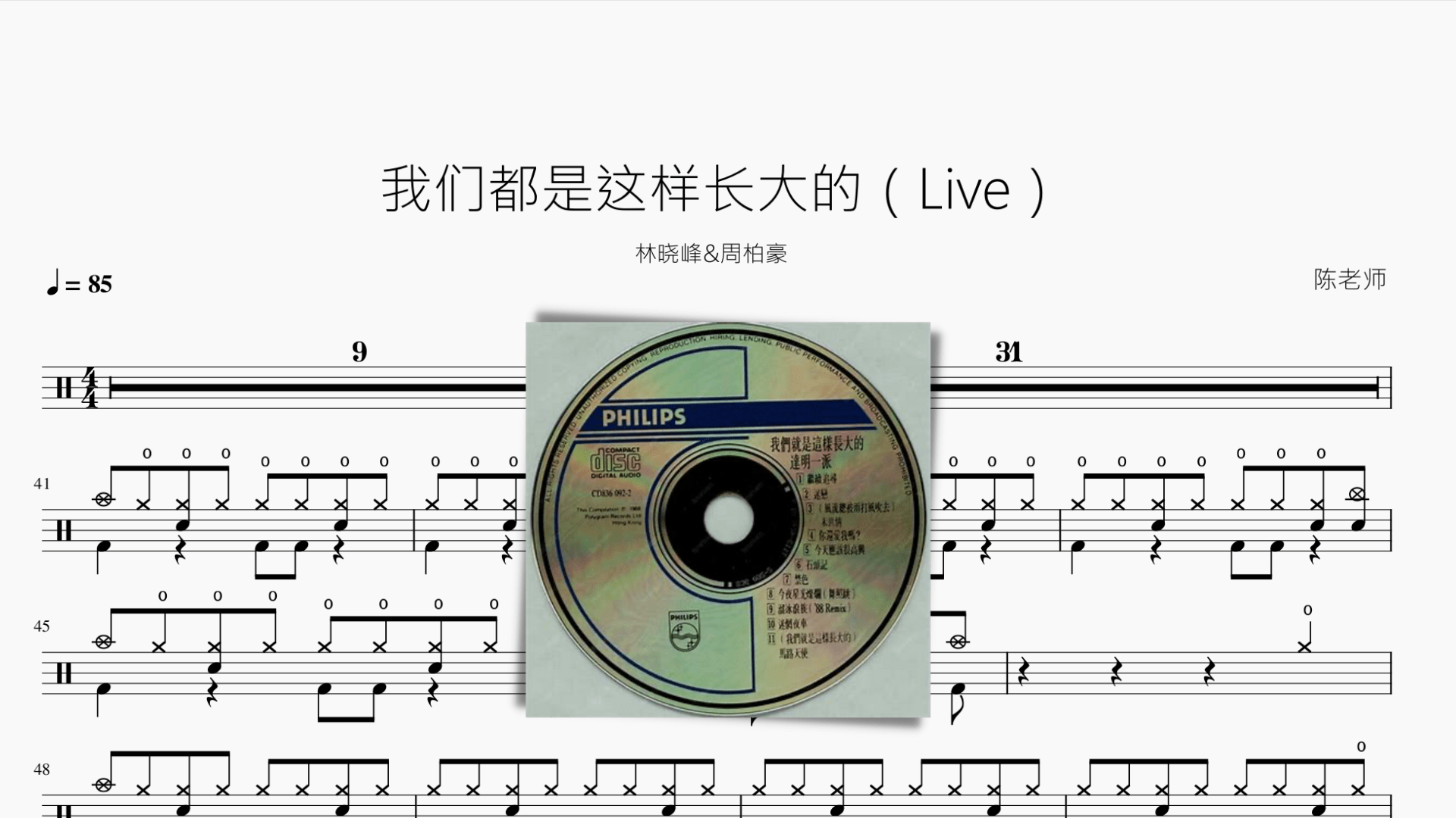 我们都是这样长大的（Live）【林晓峰&周柏豪】 - 鼓譜 Drumtabs ドラム楽譜
