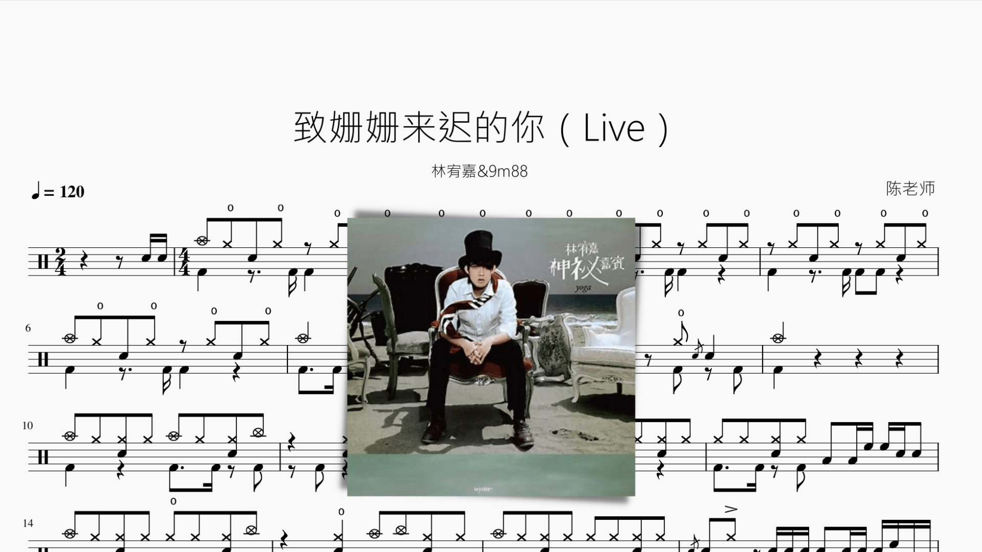 致姗姗来迟的你（Live）【林宥嘉&9m88】 - 鼓譜 Drumtabs ドラム楽譜