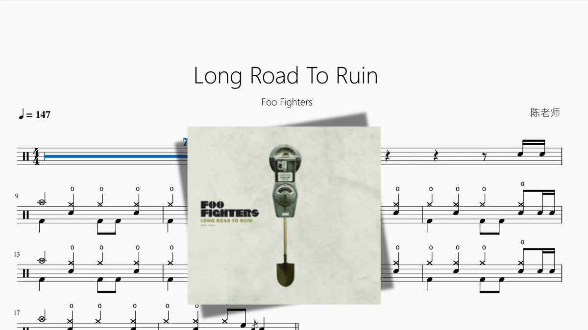 Long Road To Ruin【Foo Fighters】 — partitura de batería Drumtabs