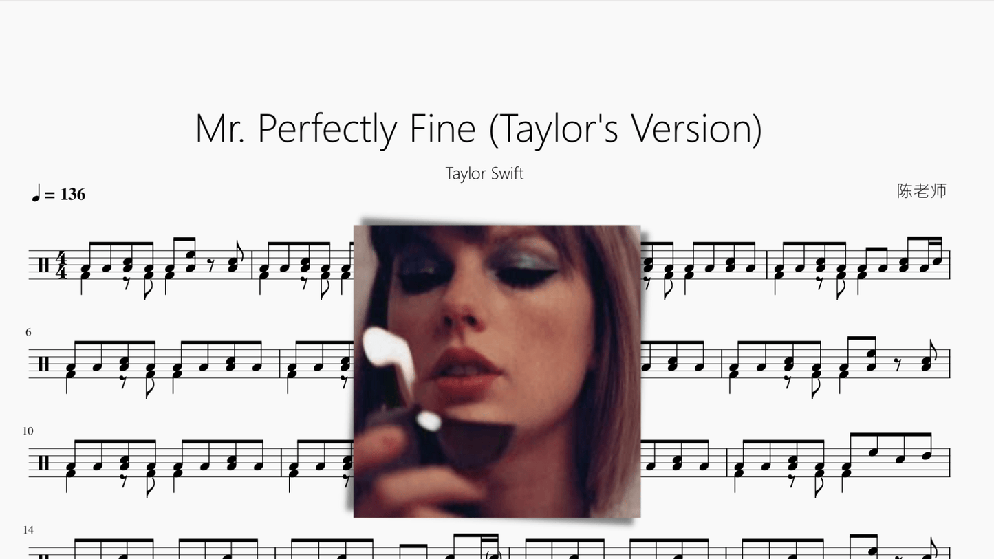Mr. Perfectly Fine (Taylors Version) 【Taylor Swift】 - 鼓譜 Drumtabs ドラム楽譜