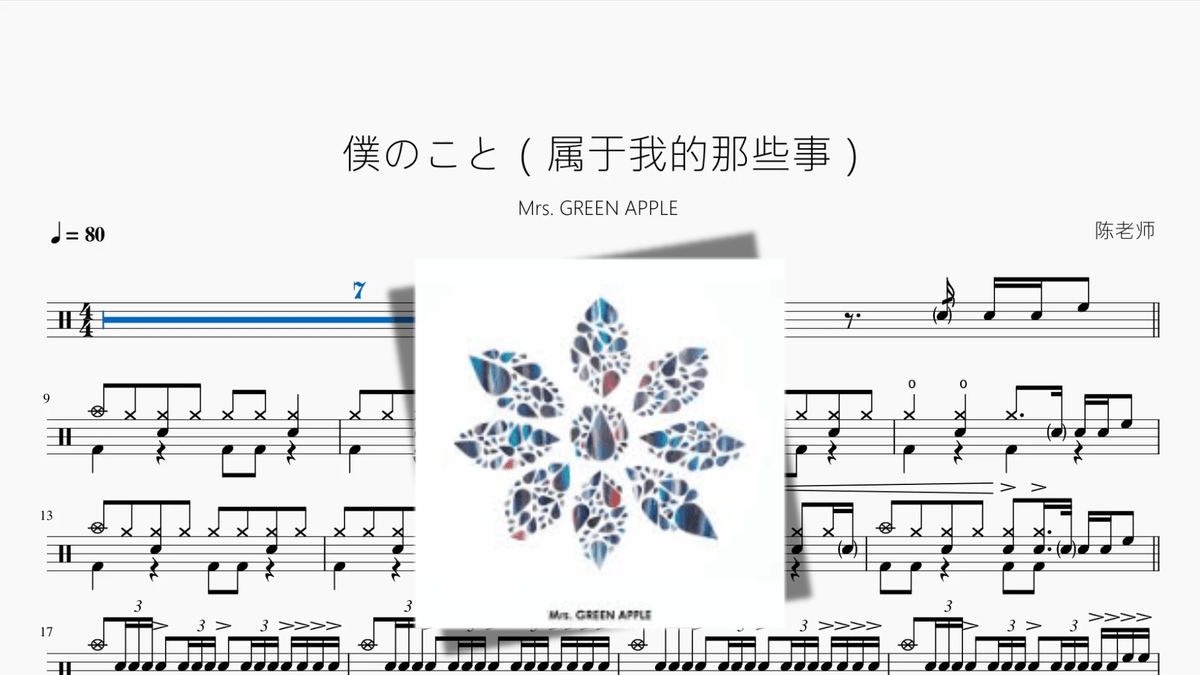 僕のこと（属于我的那些事）【Mrs GREEN APPLE】 — partitura de batería Drumtabs