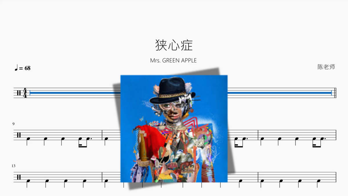 狭心症【Mrs GREEN APPLE】 — partitura de batería Drumtabs