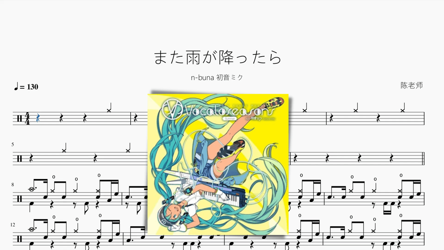 また雨が降ったら【n-buna 初音ミク】 - 鼓譜 Drumtabs ドラム楽譜