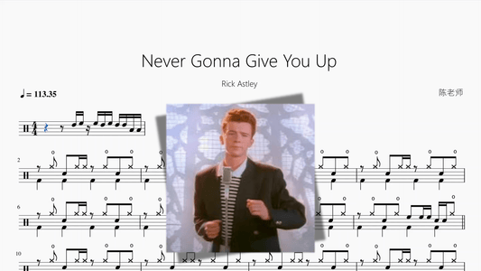 Never Gonna Give You Up【Rick Astley】 — partitura de batería Drumtabs