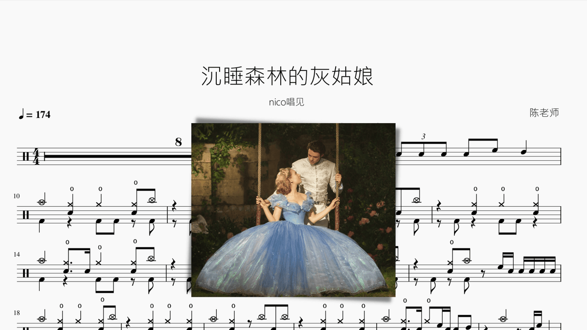 沉睡森林的灰姑娘【nico唱见】 — partitura de batería Drumtabs