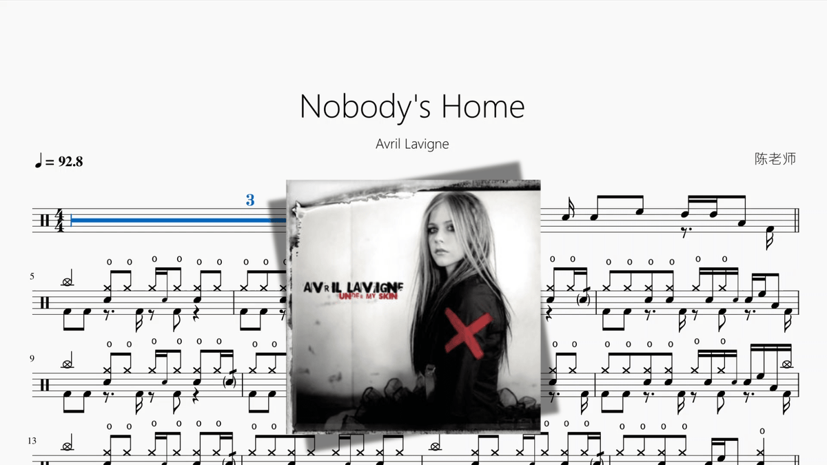 Nobody's Home【Avril Lavigne】 — partitura de batería Drumtabs