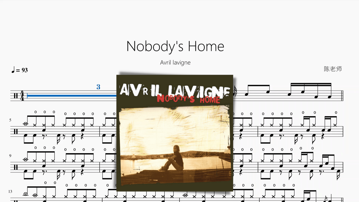 Nobody's Home【Avril lavigne 艾薇兒】 - Drum Sheet Music PDF cover