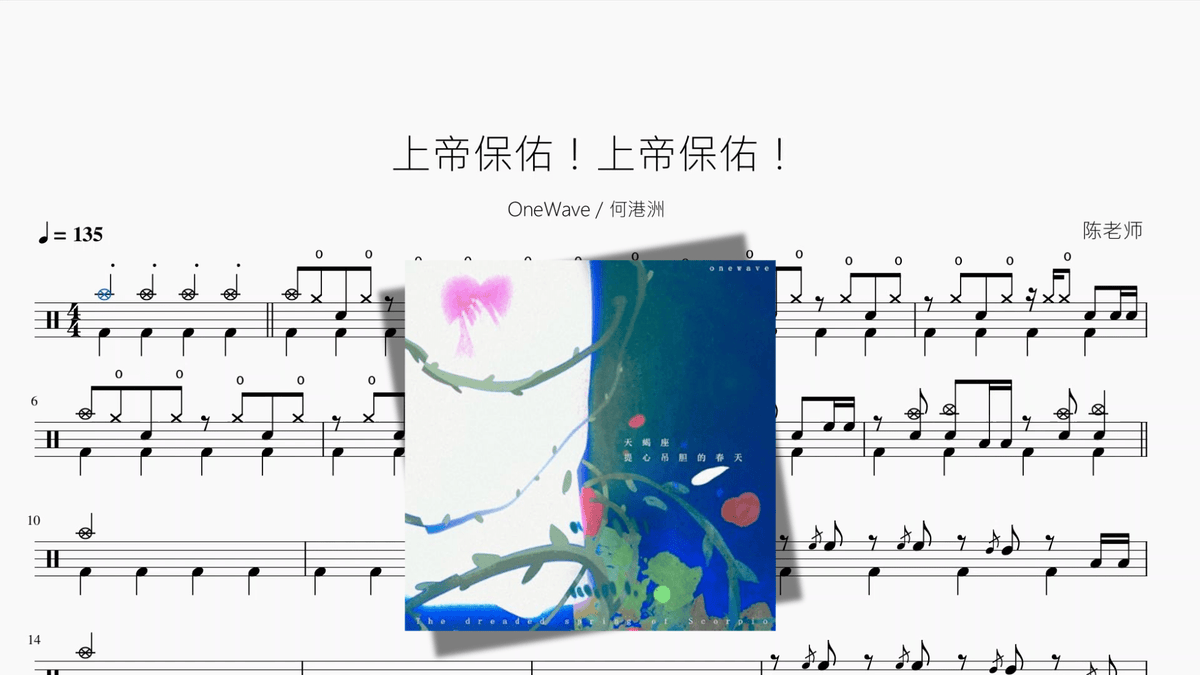 上帝保佑！上帝保佑！【OneWave & 何港洲】 — partitura de batería Drumtabs