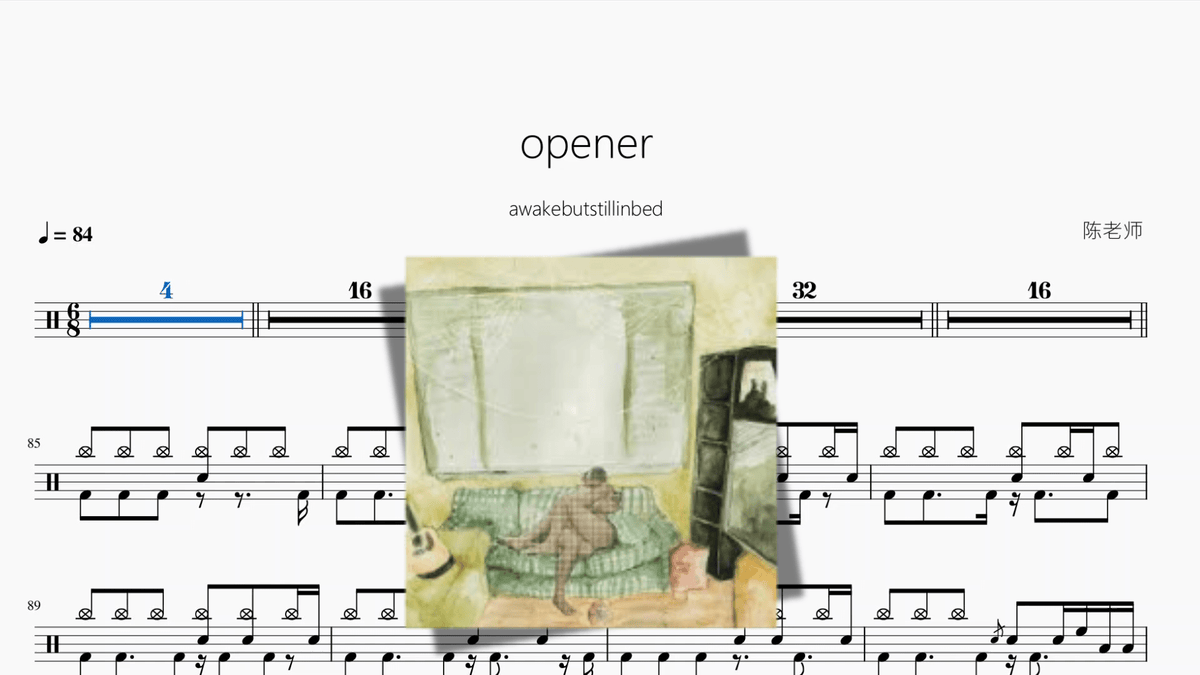 opener【awakebutstillinbed】 — partitura de batería Drumtabs